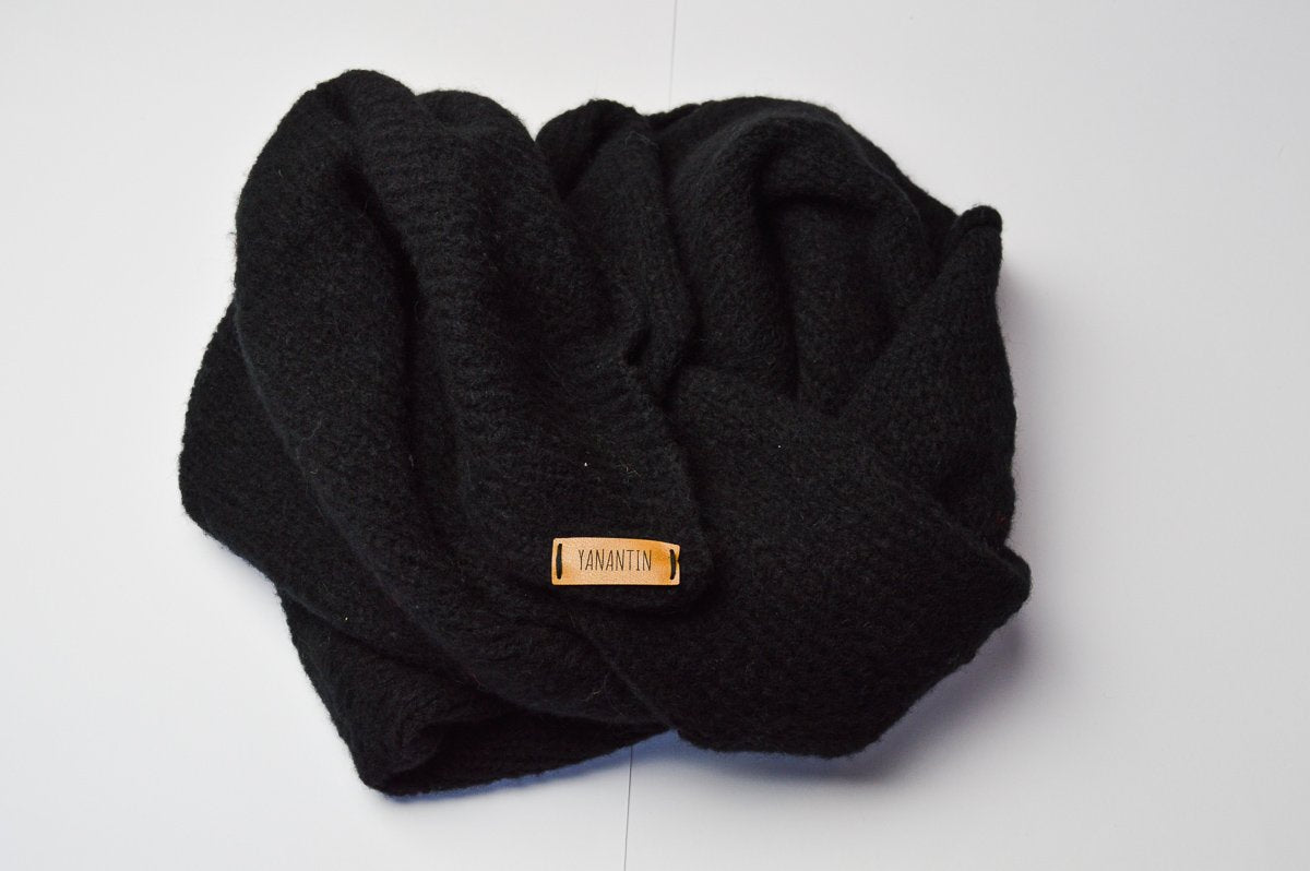 Chunky Scarf | Midnight Black | Baby Alpaca & Merino Wool Blend | Extra Large Size