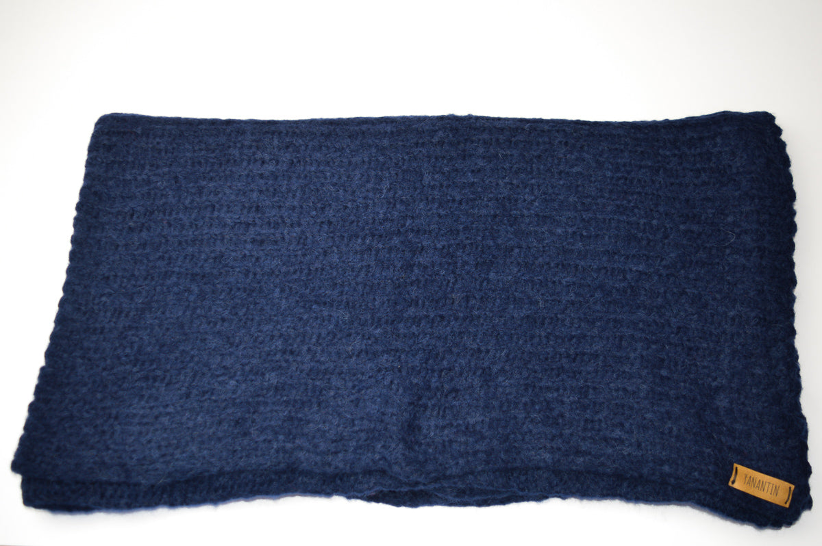 Open-Knit Scarf | Navy Blue | Baby Alpaca & Merino Wool Blend | Extra Large Size