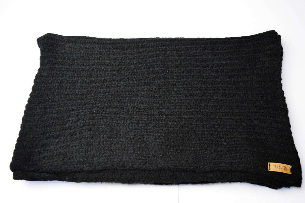 Open-Knit Scarf | Midnight Black | Baby Alpaca & Merino Wool Blend | Extra Large Size