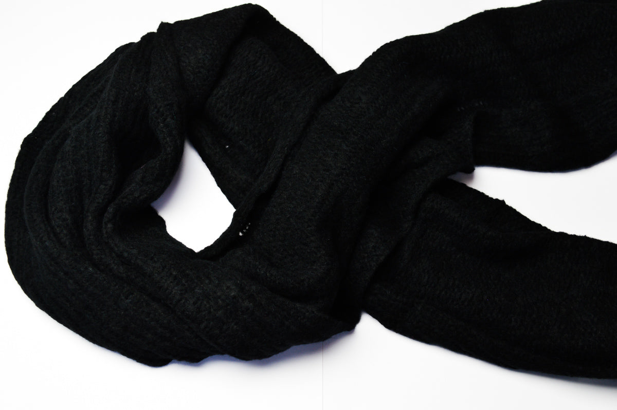 Open-Knit Scarf | Midnight Black | Baby Alpaca & Merino Wool Blend | Extra Large Size