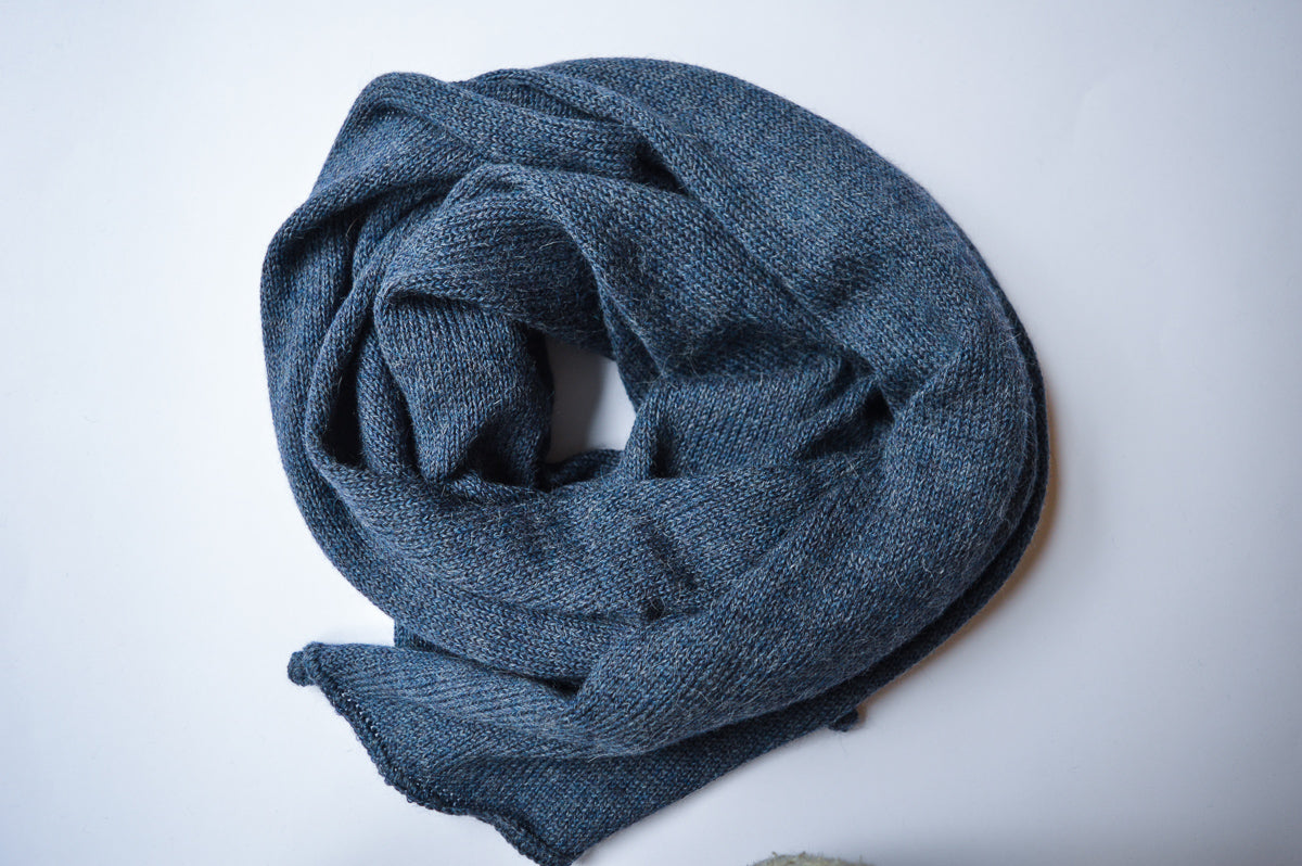 Extra Large Knitted Scarf | Steel Blue | 100% Alpaca Wool
